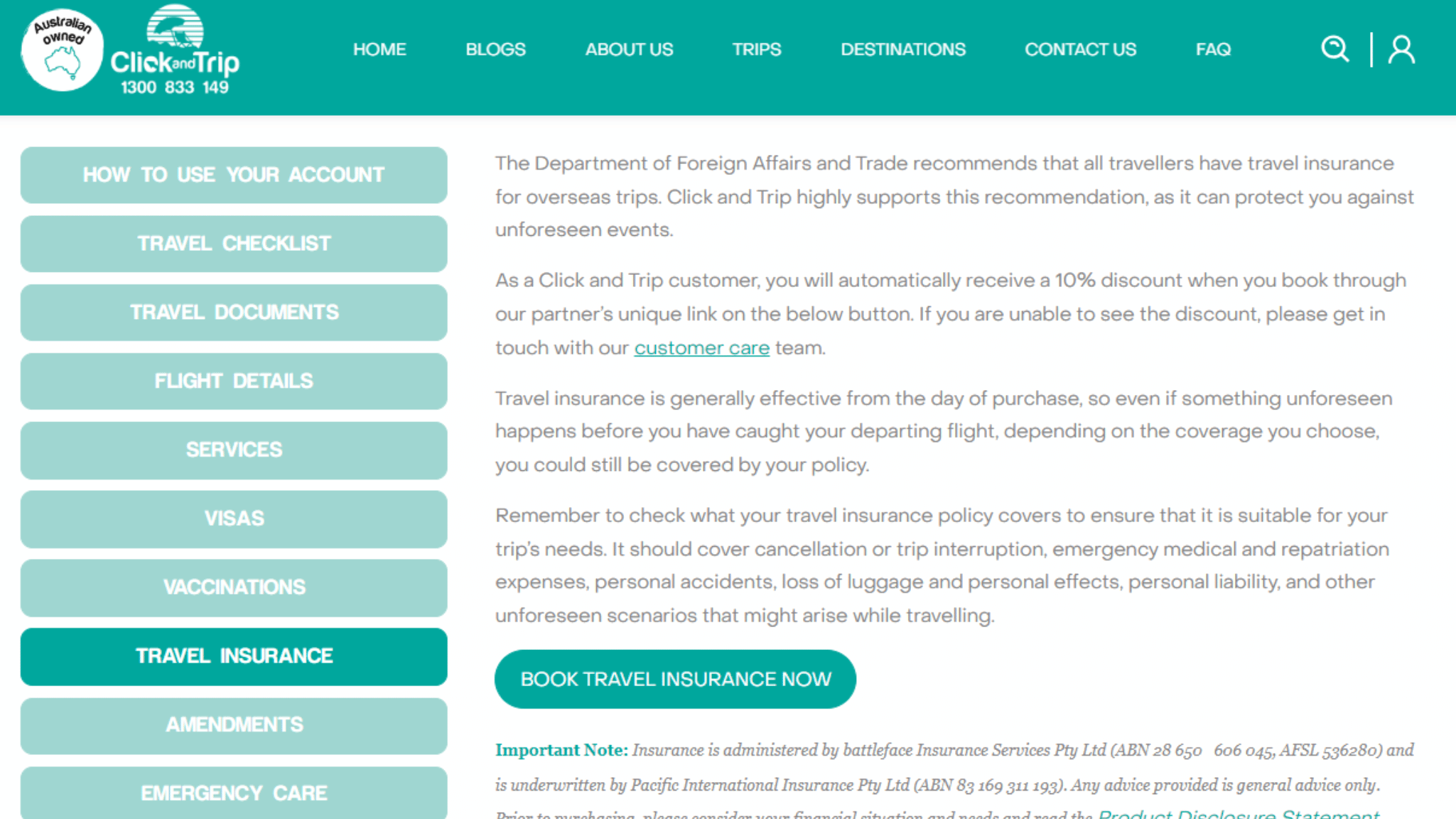 travel insurance, click and trip